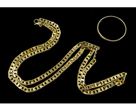 Gold link necklace and a gold wedding band, both hallmarked 9ctCondition Report:Approx 12.9gm, chain length = 46cm, ring size