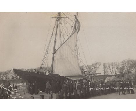 A collection of 19 postcards of shipping interest, including 3 photographic postcards titled 'The Wreck at Aldwick' and 'Roya
