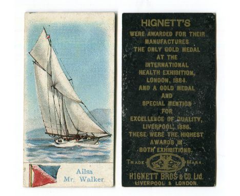 A group of 7 Hignett Bros 'Yachts (white back)' cigarette cards and 6 Hignett Bros 'Yachts (black back), cigarette cards, all