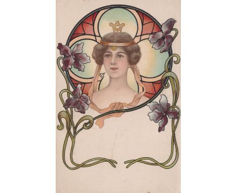 An album containing approximately 170 postcards of glamour and Art Nouveau interest, including 1 by Raphael Kirchner and seve