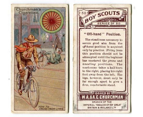 A collection of cigarette cards in five albums, including a set of 50 Churchman 'Boy Scouts', a set of 50 Churchman 'Phil May