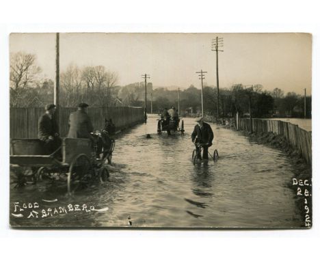 BRAMBER. A group of 14 postcards of Bramber during floods, including published by Chapman of Steyning, together with three mo