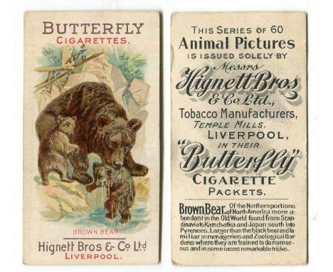 A group of 14 Hignett Bros 'Animal Pictures' cigarette cards , circa 1899, together with 3 Hignett Bros type cards.Buyer’s Pr