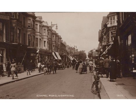 WORTHING. A collection of 15 photographic postcards of Worthing, West Sussex, including postcards titled 'South Street, Worth