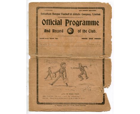 FOOTBALL PROGRAMME. An Official Programme dated October 2, 1920 for a match between Tottenham Hotspur and Manchester United.B