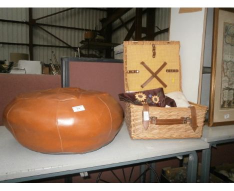 whicker picnic basket,linen & pouffe