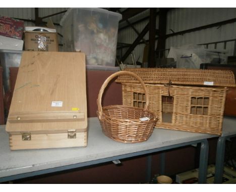 2 whicker baskets & portable easel