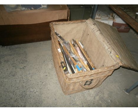vintage wicker hamper and contents