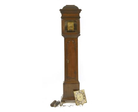 An oak eight-day longcase clock, by Everard Billington Harborough, with a loose dial, hands and movement, dial 11in 207cm hig