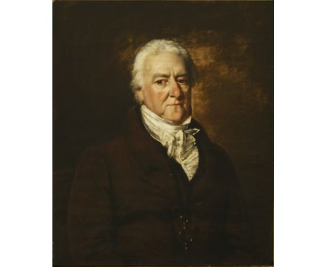 John Watson Gordon PRSA RA (1788-1864)  PORTRAIT OF A GENTLEMAN, HALF-LENGTH, IN A BROWN COAT AND WHITE CRAVAT  Oil on canvas