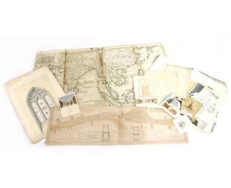 A quantity of architectural drawings , and a map of the East Indies