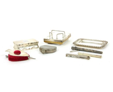 Silver items, to include a box with hinged lid, by FR Birmingham 1911, a calendar, Sheffield 2000, penknife, two needle cases