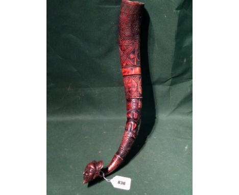 Palm Wine Horn With Bronze Animal Finial 