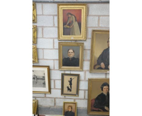 A 19th Century oil on canvas depicting a portrait of a typical Victorian lady, together with a further oil on canvas depictin