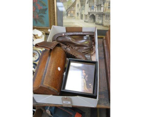 A mixed collection of various collectable items to include a Victorian mother of pearl inlaid sewing box, a birds eye maple a