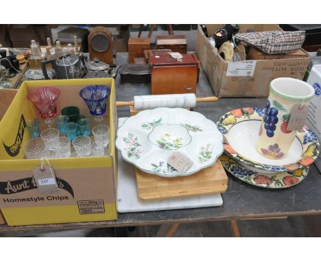 A mixed collection of assorted ceramics and glass, comprising a composite suite of brandy glasses, sherry glasses and tumbler