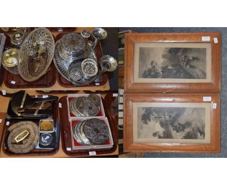 A group of silver plated items; silver mounted ebony dressing table items; Ronson table lighter; Stratton compacts; Victorian