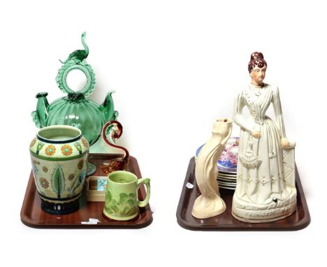 A Staffordshire figure of Princess May, together with four Beauvais plates by Doulton &amp; Co, three Adams transfer printed 