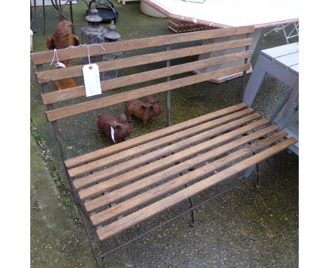 A slatted garden bench
