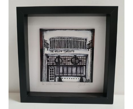 'THE WILLOW TEAROOMS' CERAMIC TILE BY IONA MACKELLAR-BRUCEsigned and titled in pencil to the mount, in box frame, the tile 15