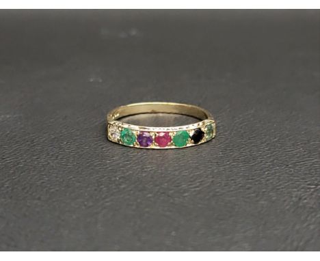 GEM SET ACROSTIC 'DEAREST' RINGset with the following sequence of stones: diamond, emerald, amethyst, ruby, emerald, sapphire