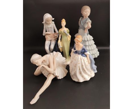 SELECTION OF FIGURINEScomprising Lladro Ballerina Dying Swan 4855, 13.5cm high, Lladro Little Senorita 5054, 27cm high, Nao H