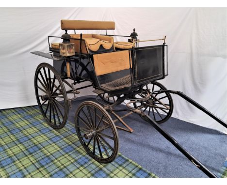 FOUR WHEEL HORSE DRAWN CARRIAGEwith two forward facing seats and a rear facing bench seat with fold down foot board, with met