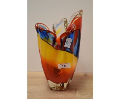 A vintage glass vase, possibly Japanese by Iwatsu Hineri, having an organic and colourful form, h23.5cm