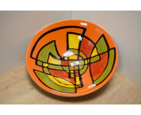 A large Poole Pottery Delphis pattern fruit bowl, if dished circular form decorated with abstract design, marks to base 9cm x