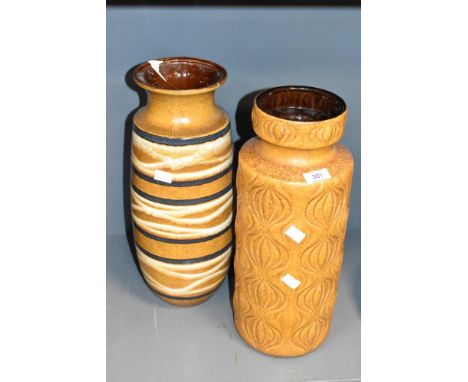 Two large West German ceramic vases decorated with geometric patterns, largest h41cm
