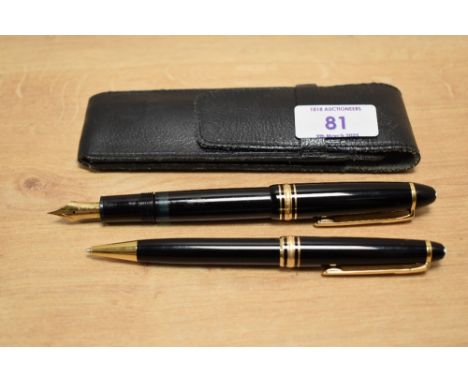 A Montblanc 146 piston fill fountain pen and ballpoint pen set in black with a 4810 14k 585 nib. The pen is as found and sold