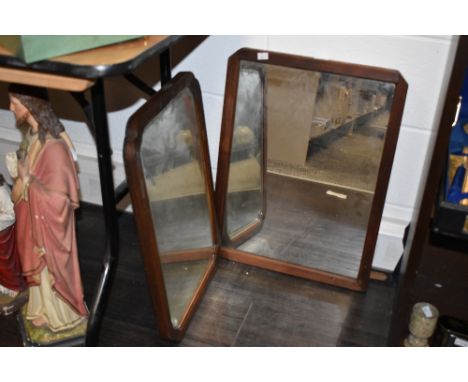 Two vintage mirrors both having distressed glass set within a stained pitch pine frame, largest h59cm x w45.5cm, ( 2 ).