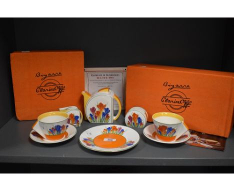 A Clarice Cliff Limited Edition 'Tea For Two' tea service, pattern 01443 A, comprising of cups and saucers, milk jug, sugar b