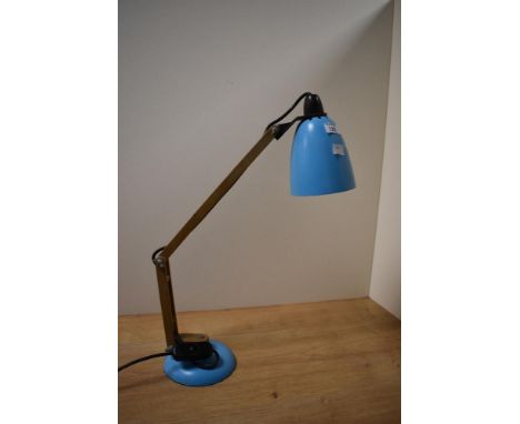 A vintage angle poise lamp having turquoise colour base and shade, h50cm