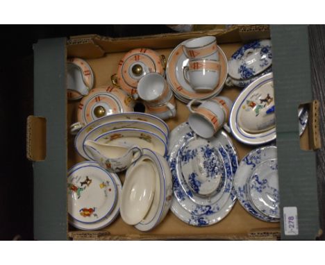 A vintage Corona Joey the Clown part tea service, (14), sold together with a blue and white part tea service, (17) and anothe