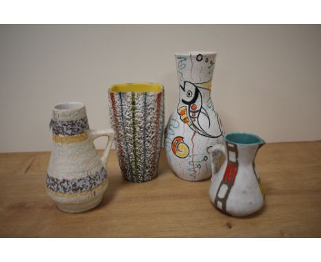 A mid-century Italian ceramic vase of baluster form, decorated with colourful tropical fish on a white crackle ground, h24cm,