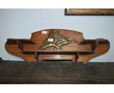 Pokerwork Wooden Wall Mounted Shelf with Embossed Metal Ducks  