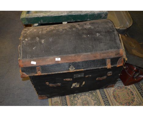 Canvas & Leather Covered Wicker Travel Trunk 