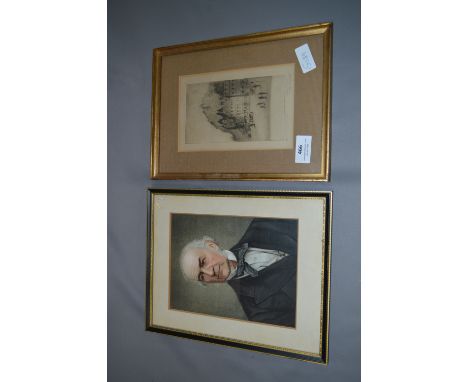 Pencil Sketch "Edinburgh Castle" and a Portrait Print 