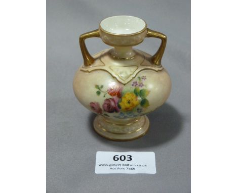 Small Royal Worcester Floral Painted Vase 