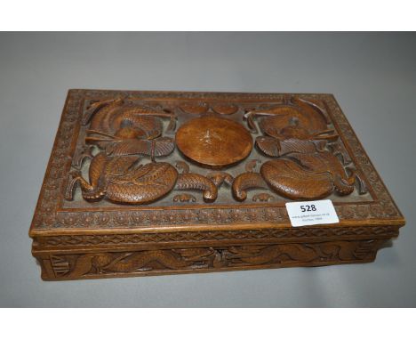 Carved Wood Trinket Box with Embossed Dragon Decoration 