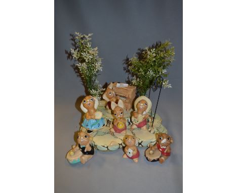 Pendelfin Model Stand and Seven Figures 