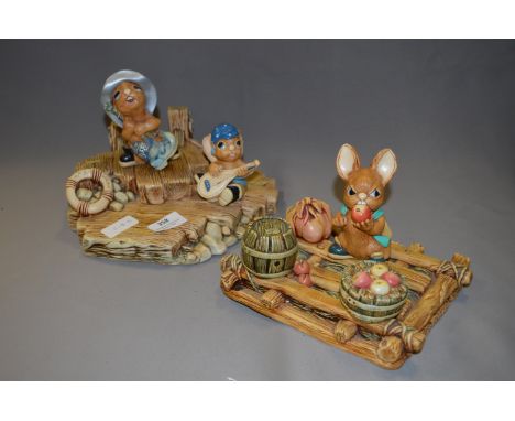 Pendelfin "The Thumper" Model Stand, Raft and Three Figures 