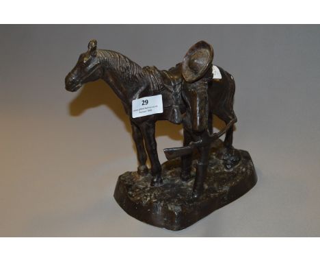 Bronze Effect Figurine "Prairie Cowboy and Horse" 