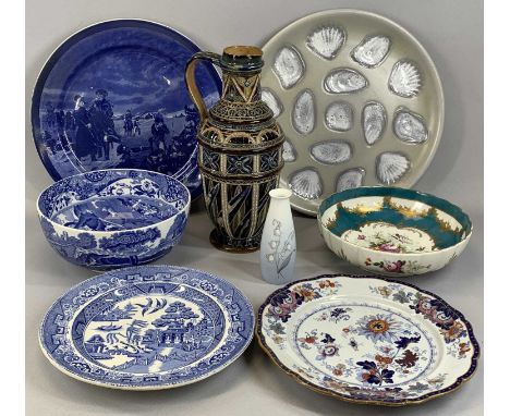 GROUP OF CERAMICS including Doulton Lambeth Ewer with incised decoration, impressed mark to base, 31cms (h), French porcelain