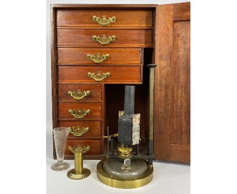 R & J BECK LONDON MICROSCOPE LAMP, late 19th century, signed lacquered brass ring base, glass reservoir with burner assembly,