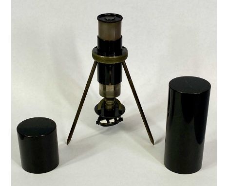GERMAN OXIDISED BRASS JUNIOR PORTABLE FIELD MICROSCOPE, probably by Spindler and Hoyer, Gottingen, the nickel plated tube wit