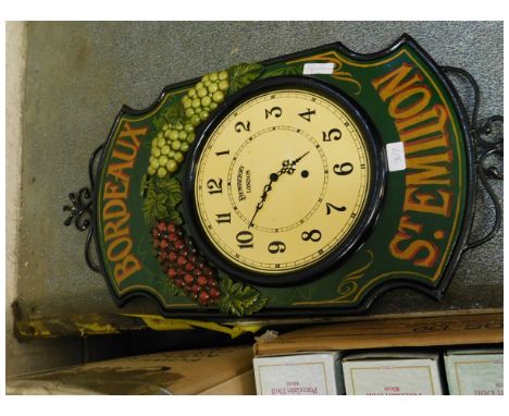 GOOD QUALITY REPRODUCTION BORDEAUX WALL MOUNTED CLOCK WITH RAISED GRAPE AND VINE DETAIL 