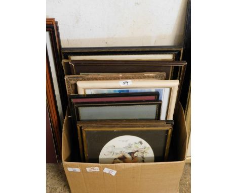 BOX CONTAINING MIXED PICTURES, PRINTS, WATERCOLOURS ETC 