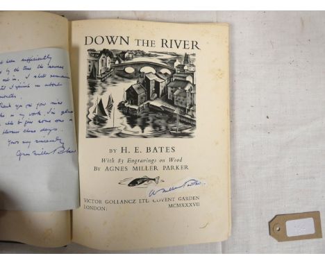 PARKER AGNES MILLER (Illus).&nbsp;&nbsp;Down the River by H. E. Bates. Wood eng. illus. Miller Parker's autograph laid onto t